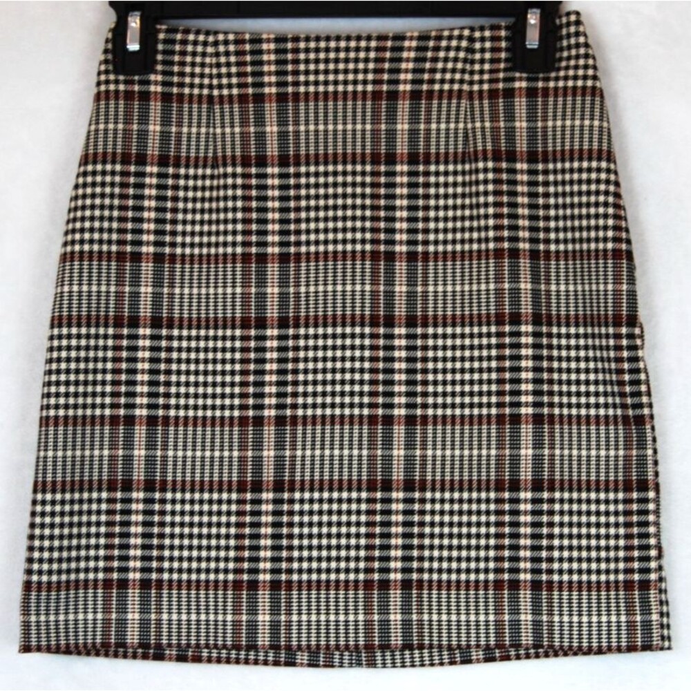 H&M Black White Red Hounds tooth Plaid Pencil Mini Skirt 0 Academia School